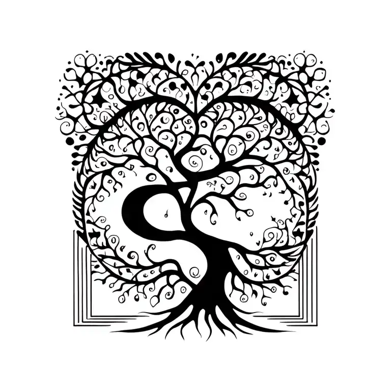 eternal love of family, infinity and timespace tree tattoo design idea