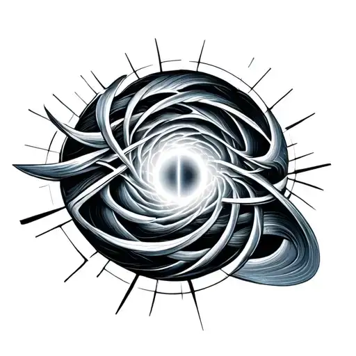 Interwoven auroral waves with holographic sound fractures spiraling into a dichroic prism tattoo design idea