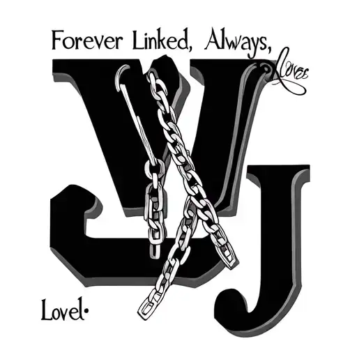 "Forever Linked, Always Loved." 2 chains linking with the letters W,J,J,J,J tattoo design idea