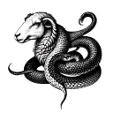 sheep and snake intertwined tattoo design idea