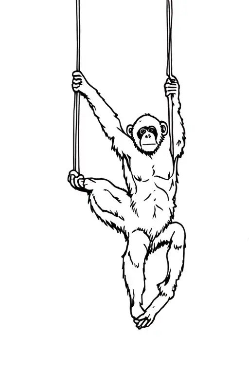 gibbon monkey, swinging, one hand on branch, one hand free tattoo design idea