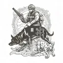 A firefighter playing a sport with his loyal Dobermann and German Shepherd tattoo design idea