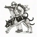 A firefighter playing a sport with his loyal Dobermann and German Shepherd tattoo design idea