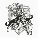 A firefighter playing a sport with his loyal Dobermann and German Shepherd tattoo design idea