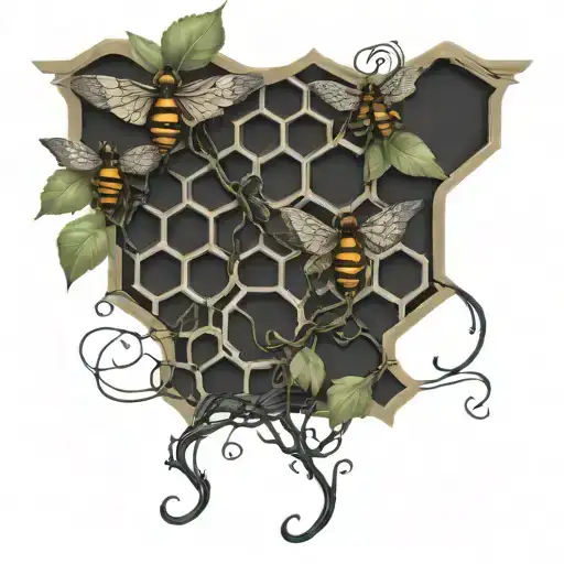honeycomb and vine intertwined tattoo design idea