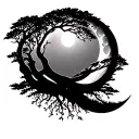 An image of the tree of life with a large crescent moon behind it and a sun shining down tattoo design idea