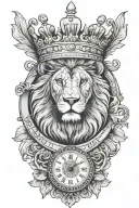 Lion with crown and clock surrounded tattoo design idea