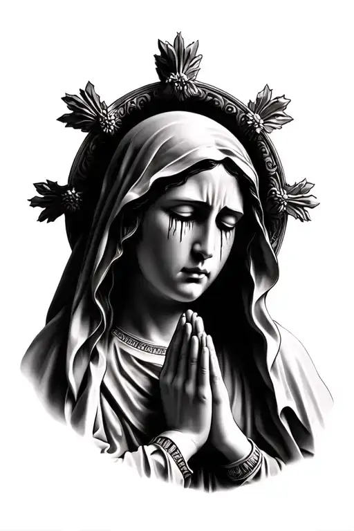 Virgin Mary who cries while praying tattoo design idea