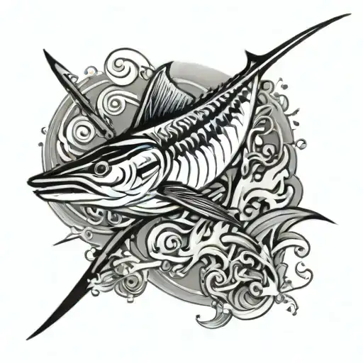 blue marlin jumping tattoo design idea