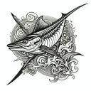 blue marlin jumping tattoo design idea