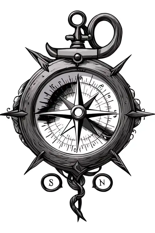 compass with anchor tattoo design idea