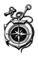 compass with anchor tattoo design idea