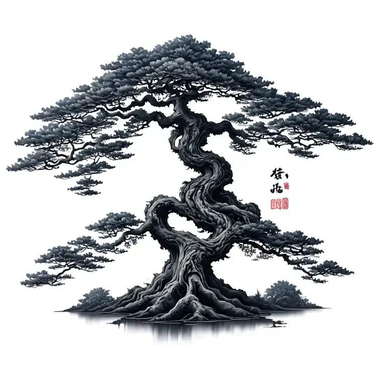 Chinese tree growing tattoo design idea