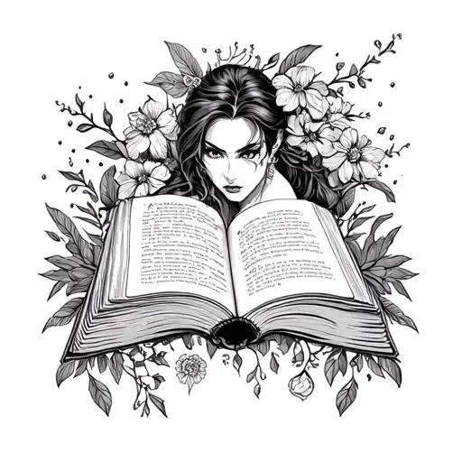 Spicy dark romance book open black and white tattoo design idea