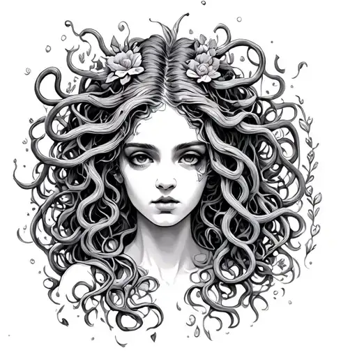 medusa victimns garden scene tattoo design idea