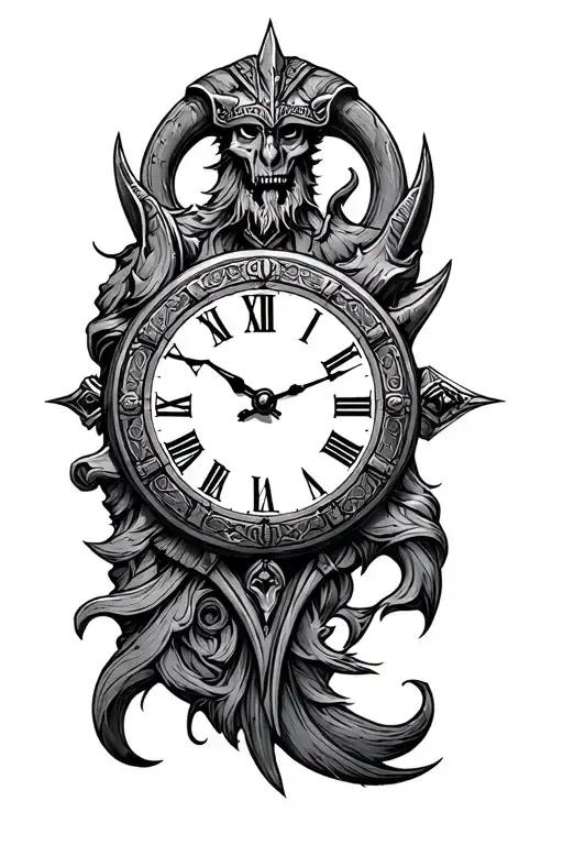 Viking clock tattoo design idea