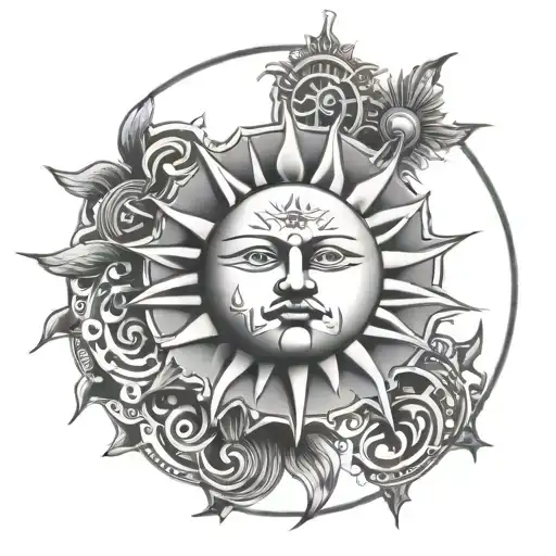 a sun outer circle with 100% in iner top of circle an PRIME in center in larger font, with U.S.D.A. on bottom inside sun tattoo design idea