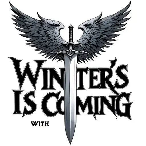 winter is coming with Jon snows sword piercing through the words tattoo design idea