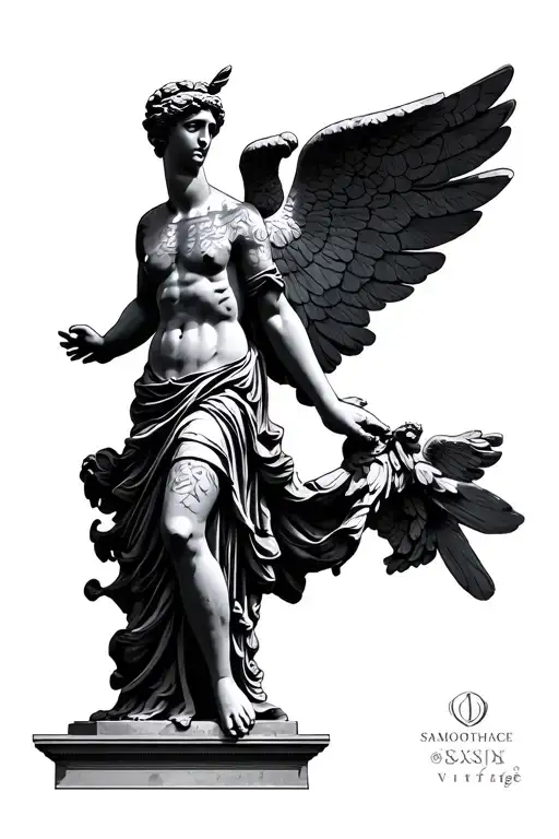 winged victory of  samothrace statue  with fillagree  tattoo design idea