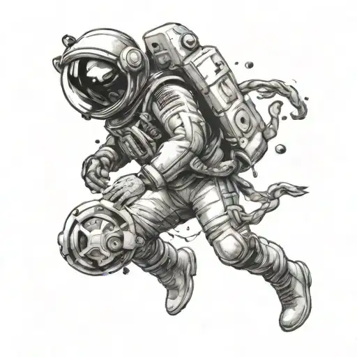 astronaut reaching to a deep sea diver tattoo design idea