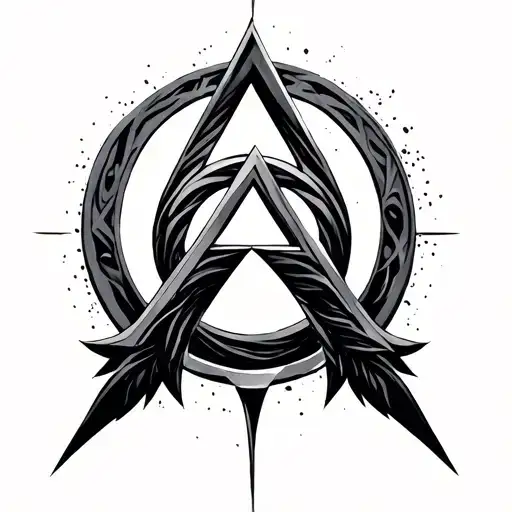 enso circle and valknut symbol intertwined tattoo design idea