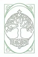 a simple solid black cross in the center of a celtic tree of life. located on the forearm tattoo design idea