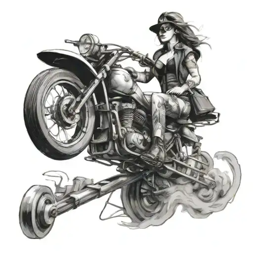 sexy girl riding walkingbeam oilfield tattoo design idea