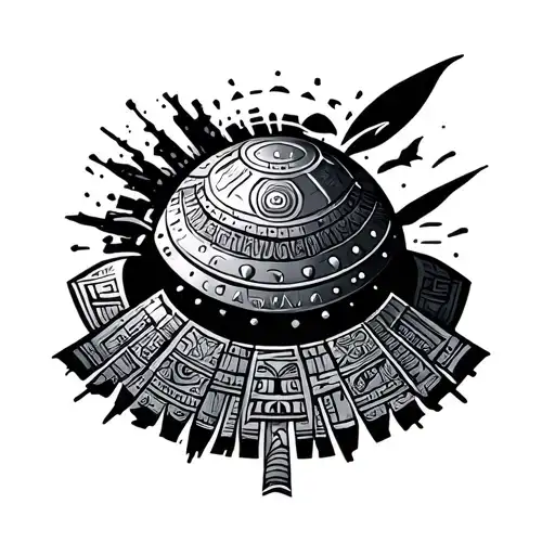 ufo, aztec, Mayan, Vikings, map tattoo design idea