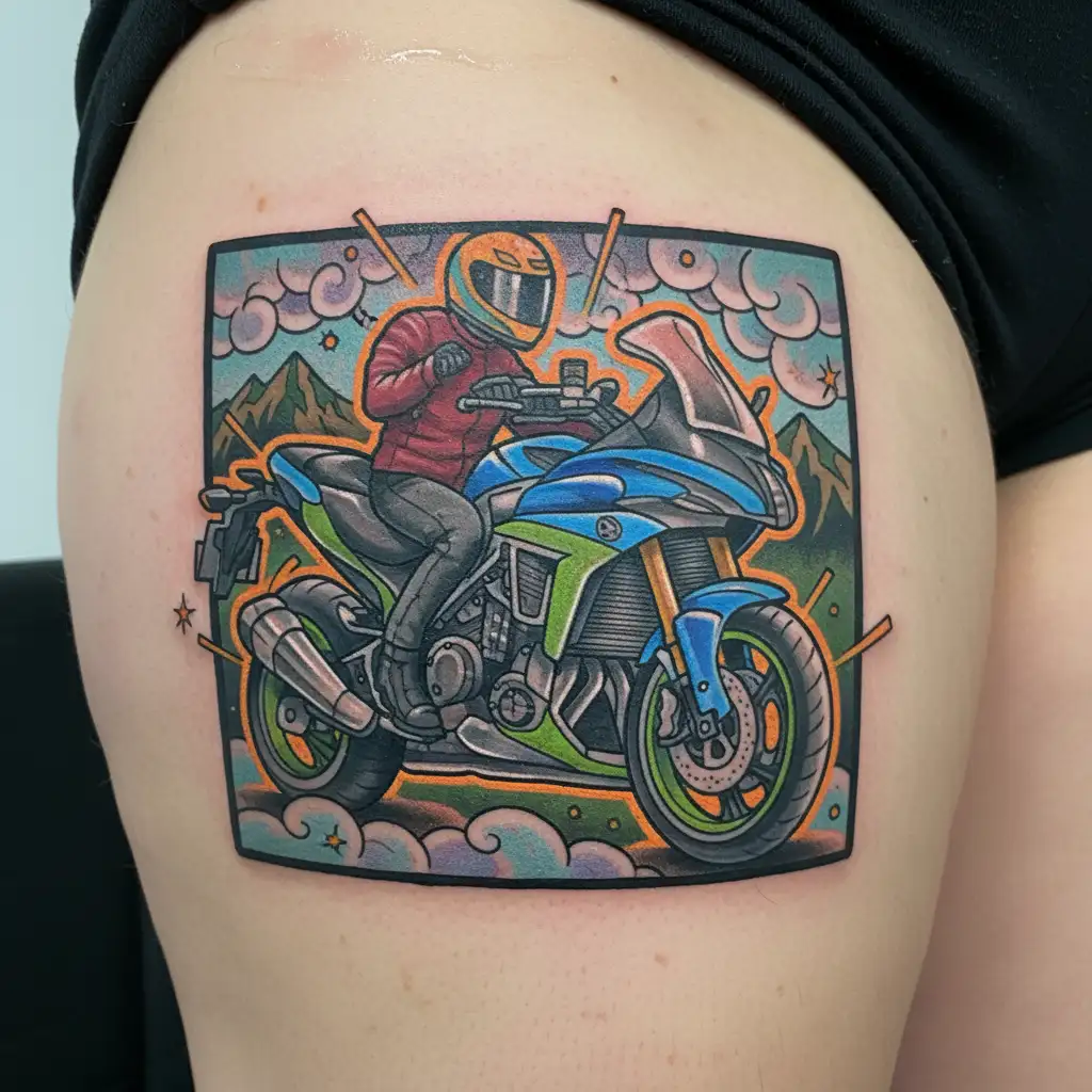a left shoulder tatoo of a sport motorbike  tattoo design idea