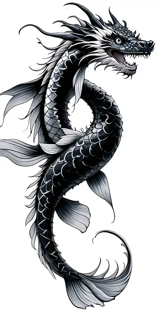 pez koi dragon flying tattoo design idea