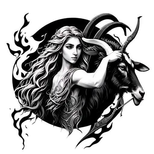 Sag woman archer with aquarius man ang aries goat in th flaming man picture tattoo design idea