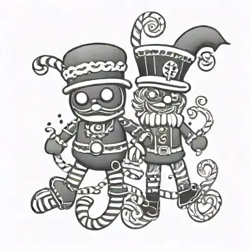nutcracker gingerbread man grinch candy cane holding hands tattoo design idea