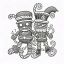 nutcracker gingerbread man grinch candy cane holding hands tattoo design idea