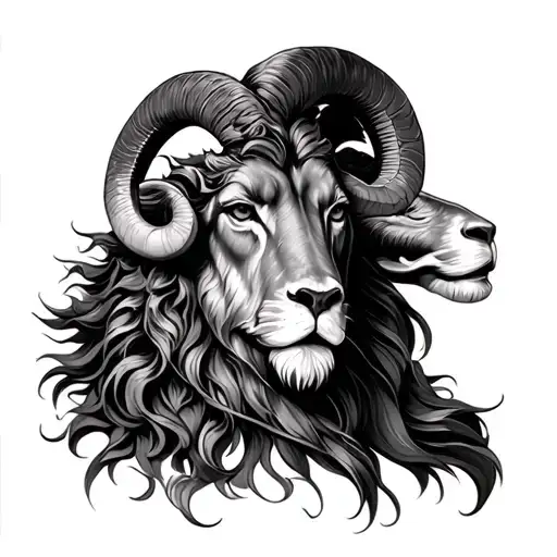 leo goddess above a capricorn ram tattoo design idea