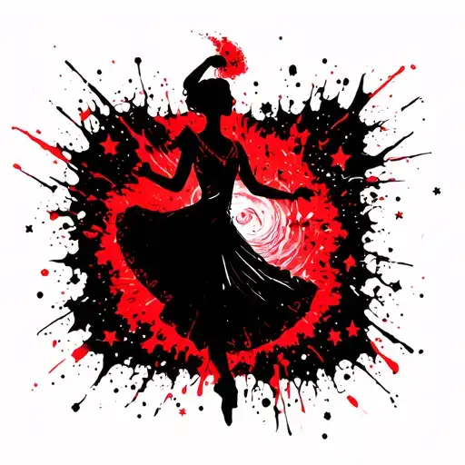 "estrella" A flamenco dancer silhouette surrounded by swirling stars tattoo design idea