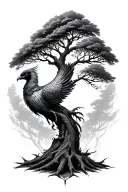 tree with a fenix  tattoo design idea