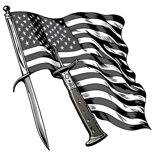 "we the people" with Bowie knife and American flag waving tattoo design idea