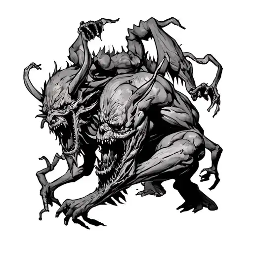 angles fighting demons crawling out ADHD tattoo design idea