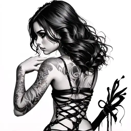 hot girl in bondage back view tattoo design idea