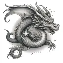 dainty dragon with tiny stars and 26.2 tattoo design idea