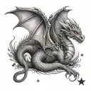 dainty dragon with tiny stars and 26.2 tattoo design idea