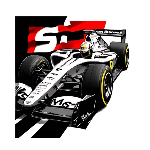 F1 car racing with a flag merged and a SJ Ferrari logo on the car  tattoo design idea