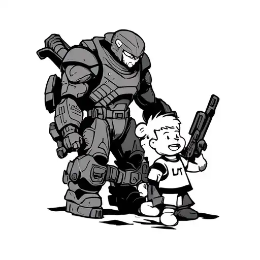 The Doom Slayer and Calvin and Hobbes  tattoo design idea