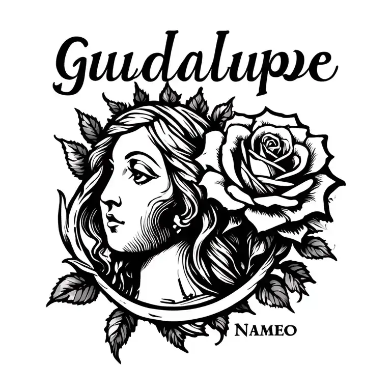 "tattoo of name guadalupe with " name guadalupe with rose tattoo tattoo design idea