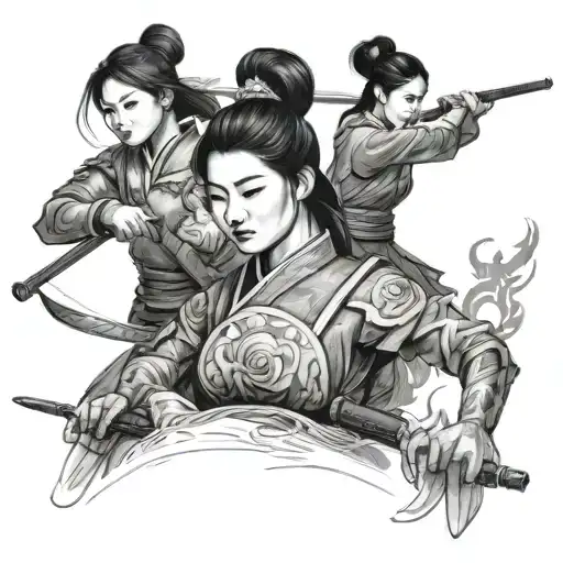 Vietnamese woman, female soldier and mulan tattoo design idea