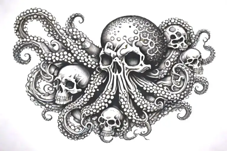 octopus and skulls tattoo design idea