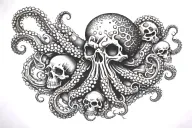 octopus and skulls tattoo design idea