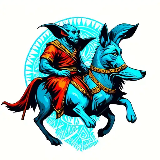 Goblin riding a blue healer tattoo design idea