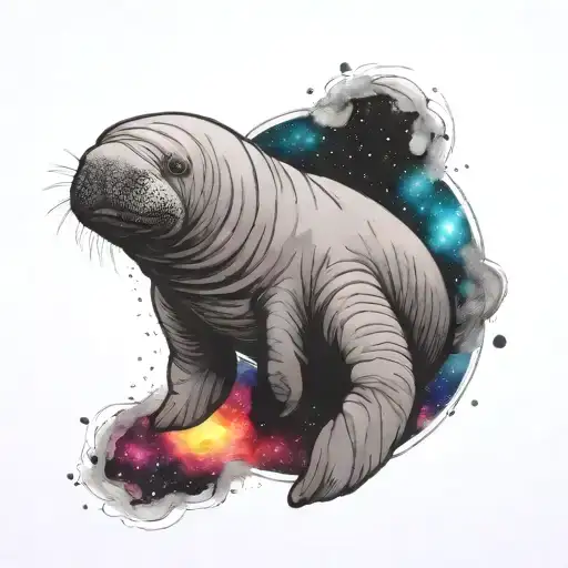 A manatee floating in space tattoo design idea
