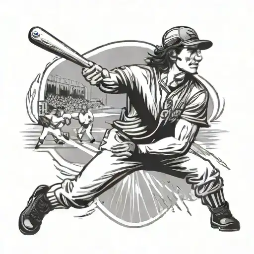 handsome man with mullet playing baseball tattoo design idea